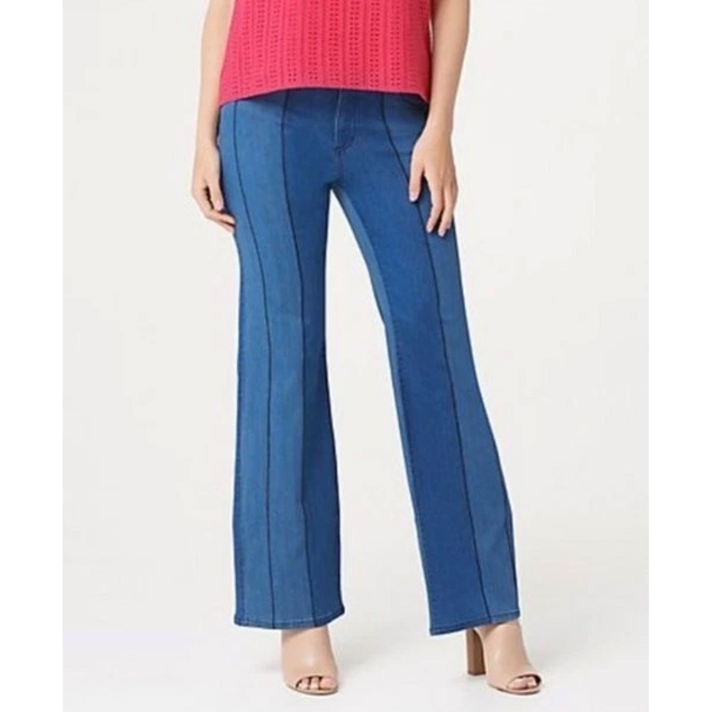 Women With Control My Wonder Denim Two Tone Flare Jeans 14 Boho 70s Panel Retro